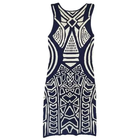 Stilletto's Dress Womens Size Medium Black White Aztec Bodycon Old Money Sweater - Picture 6 of 7